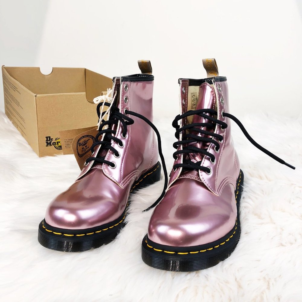 Dr. Martens Pink Vegan Leather 1460 Goldmix Boots - Picture 6 of 16